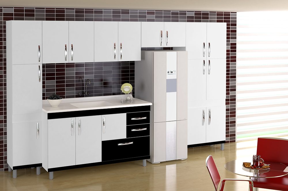 Ambiente de cozinha com conjunto de armários Nobrelar